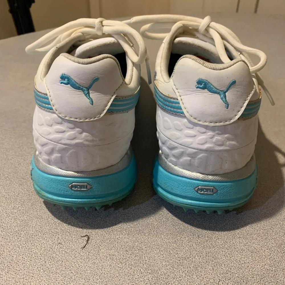 Puma White/Blue Leather Golf Shoes sz 8.5